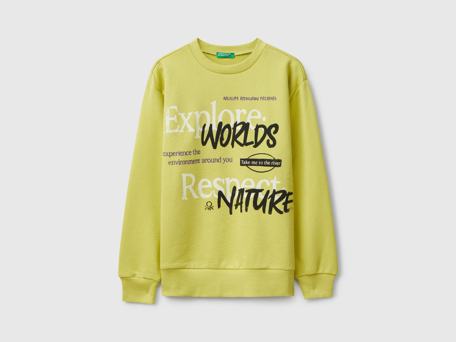Benetton_Yellow_Sweatshirt with Slogan Print_3J68C10QK_0Y6_01