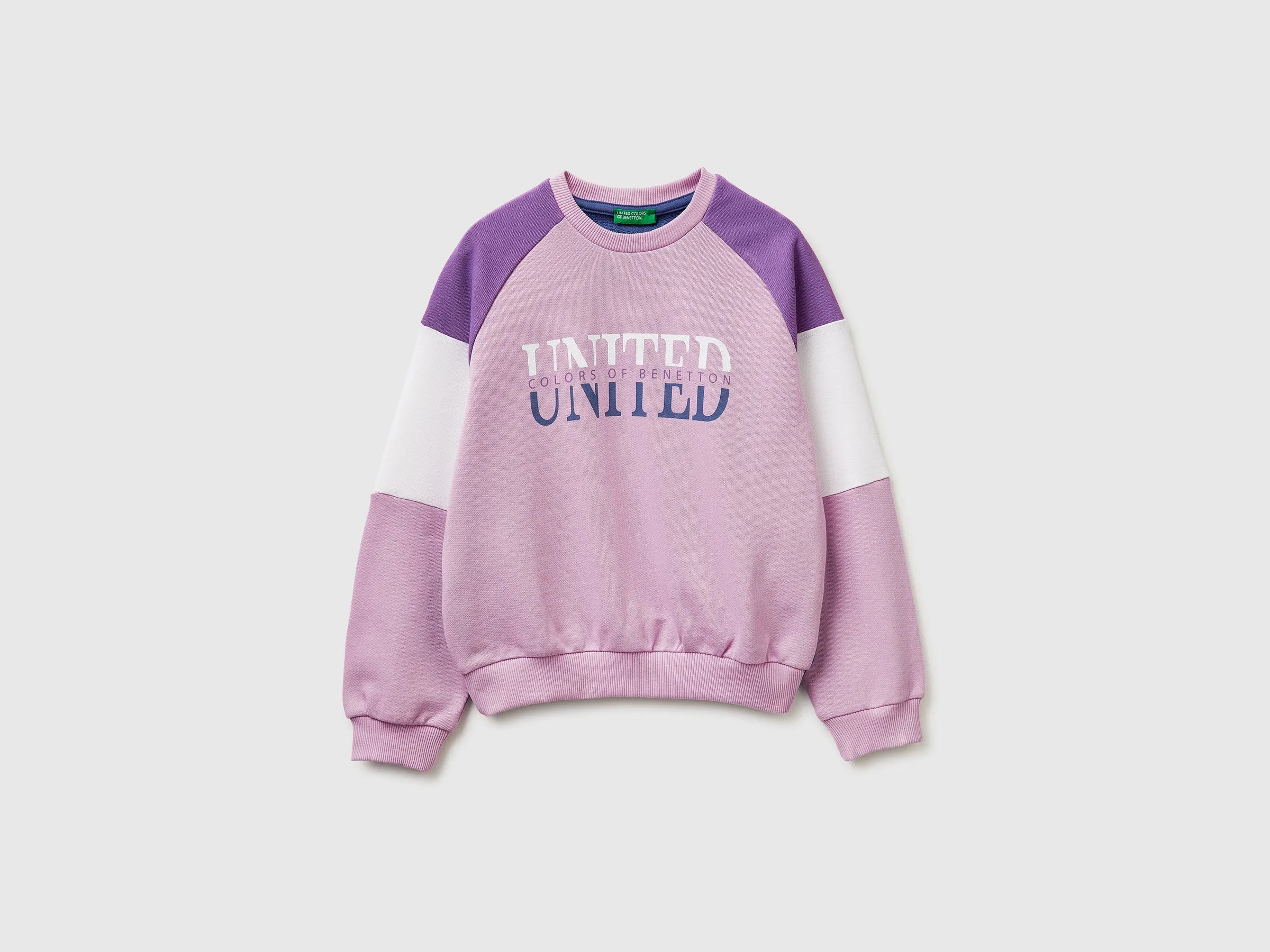 Benetton Lilac Girls Cotton Sweatshirt with Logo SKU: 3J68C10S5_903 Image 01
