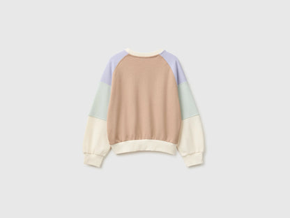 Benetton Creamy White Girls Color Block Sweatshirt with Embroidery SKU: 3J68C10U7_901 Image 02