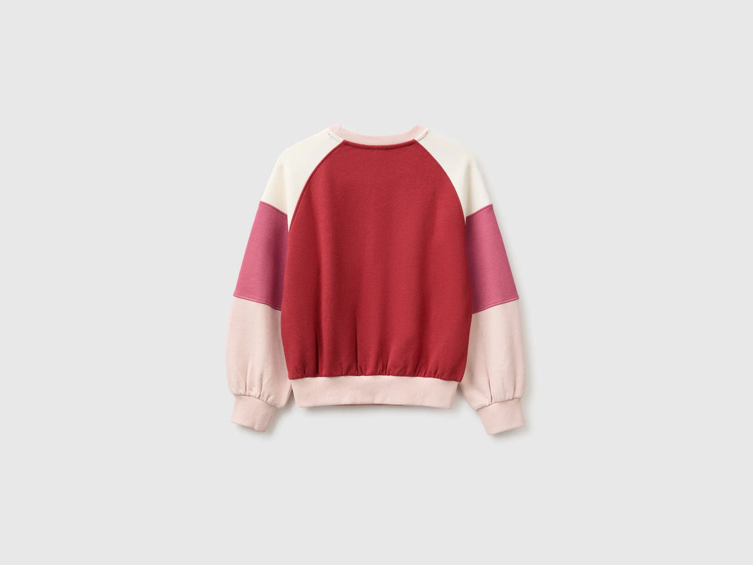 Benetton Soft Pink Girls Color Block Sweatshirt with Embroidery SKU: 3J68C10U7_902 Image 02