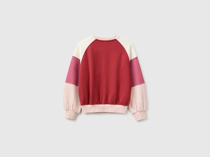 Benetton Soft Pink Girls Color Block Sweatshirt with Embroidery SKU: 3J68C10U7_902 Image 02