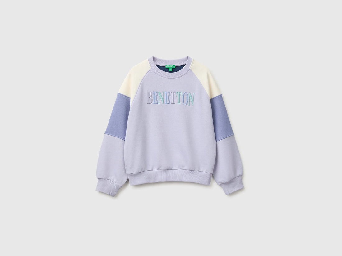 Benetton Lavender Girls Color Block Sweatshirt with Embroidery SKU: 3J68C10U7_904 Image 01