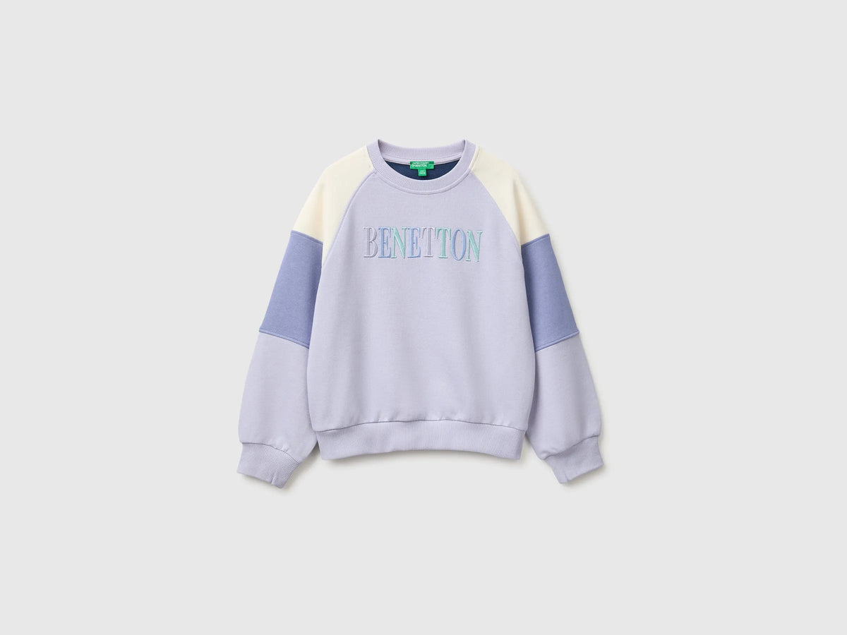 Benetton Lavender Girls Color Block Sweatshirt with Embroidery SKU: 3J68C10U7_904 Image 01