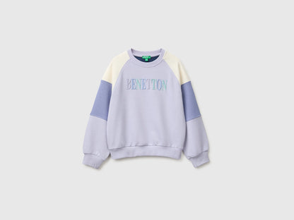 Benetton Lavender Girls Color Block Sweatshirt with Embroidery SKU: 3J68C10U7_904 Image 01