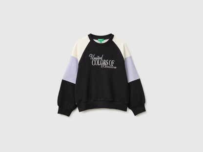 Benetton Black Girls Color Block Sweatshirt with Embroidery SKU: 3J68C10U7_905 Image 01