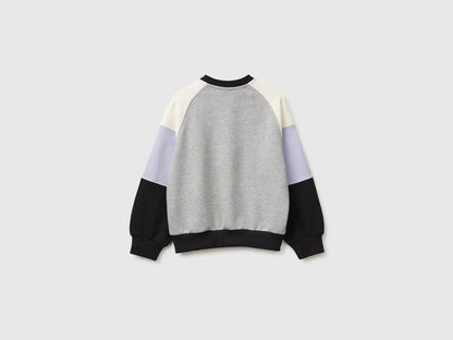 Benetton Black Girls Color Block Sweatshirt with Embroidery SKU: 3J68C10U7_905 Image 02