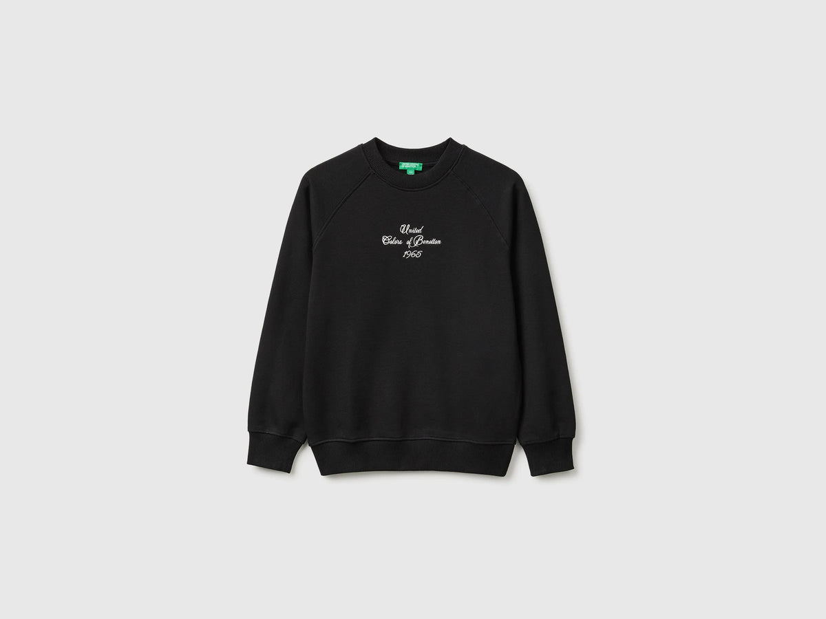 Benetton Black Boys 100% Cotton Closed Sweatshirt SKU: 3J68C10UC_100 Image 01
