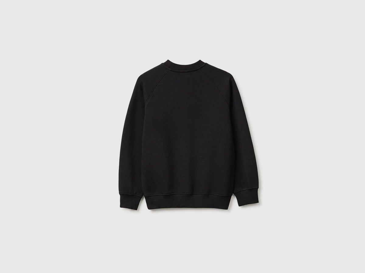 Benetton Black Boys 100% Cotton Closed Sweatshirt SKU: 3J68C10UC_100 Image 02
