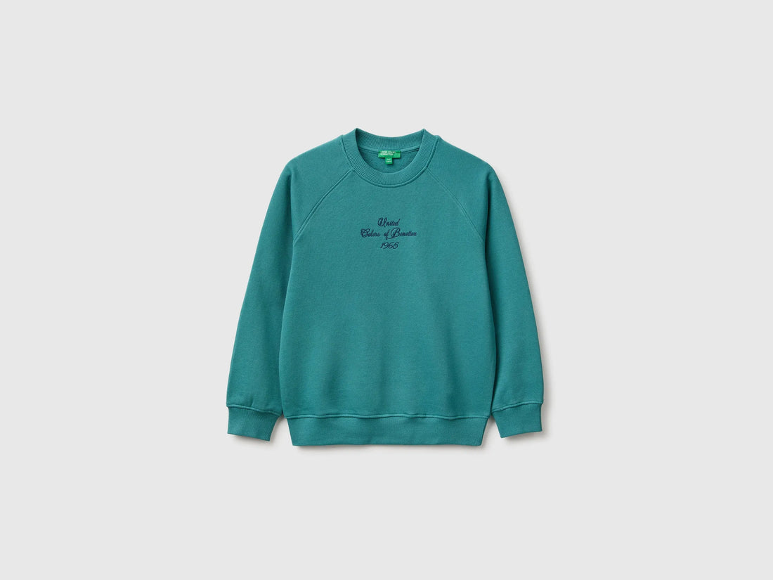 Benetton Dark Green Boys 100% Cotton Closed Sweatshirt SKU: 3J68C10UC_285 Image 01