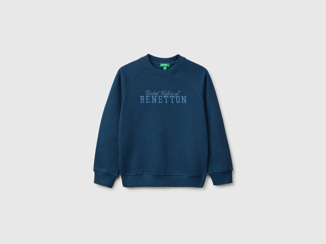 Benetton Dark Blue Boys 100% Cotton Closed Sweatshirt SKU: 3J68C10UC_37T Image 01