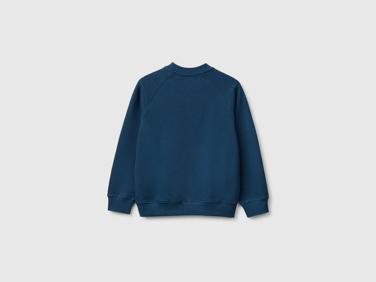 Benetton Dark Blue Boys 100% Cotton Closed Sweatshirt SKU: 3J68C10UC_37T Image 02