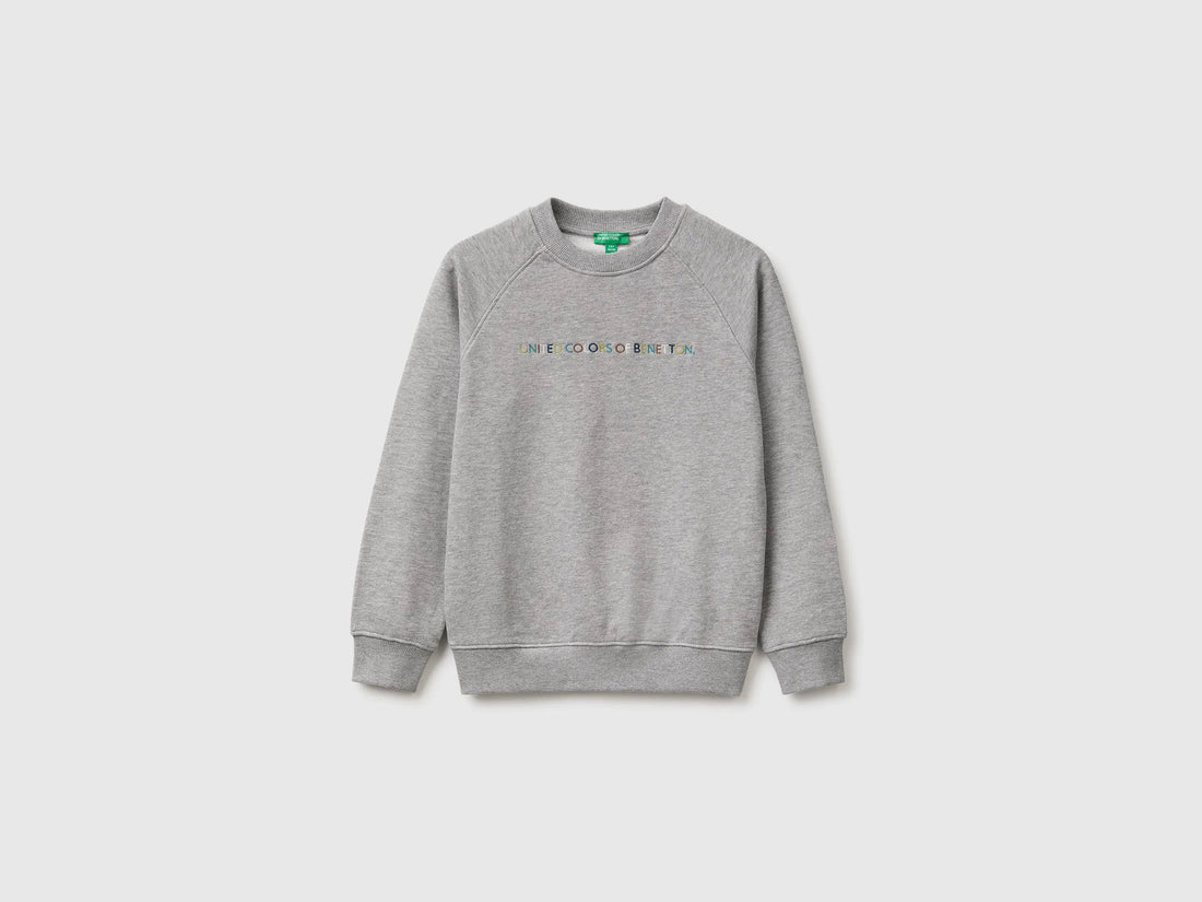 Benetton Light Gray Boys 100% Cotton Closed Sweatshirt SKU: 3J68C10UC_501 Image 01