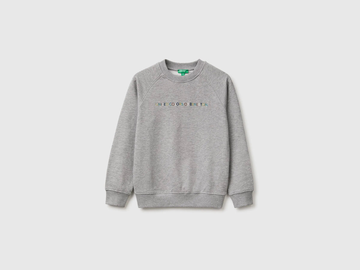 Benetton Light Gray Boys 100% Cotton Closed Sweatshirt SKU: 3J68C10UC_501 Image 01
