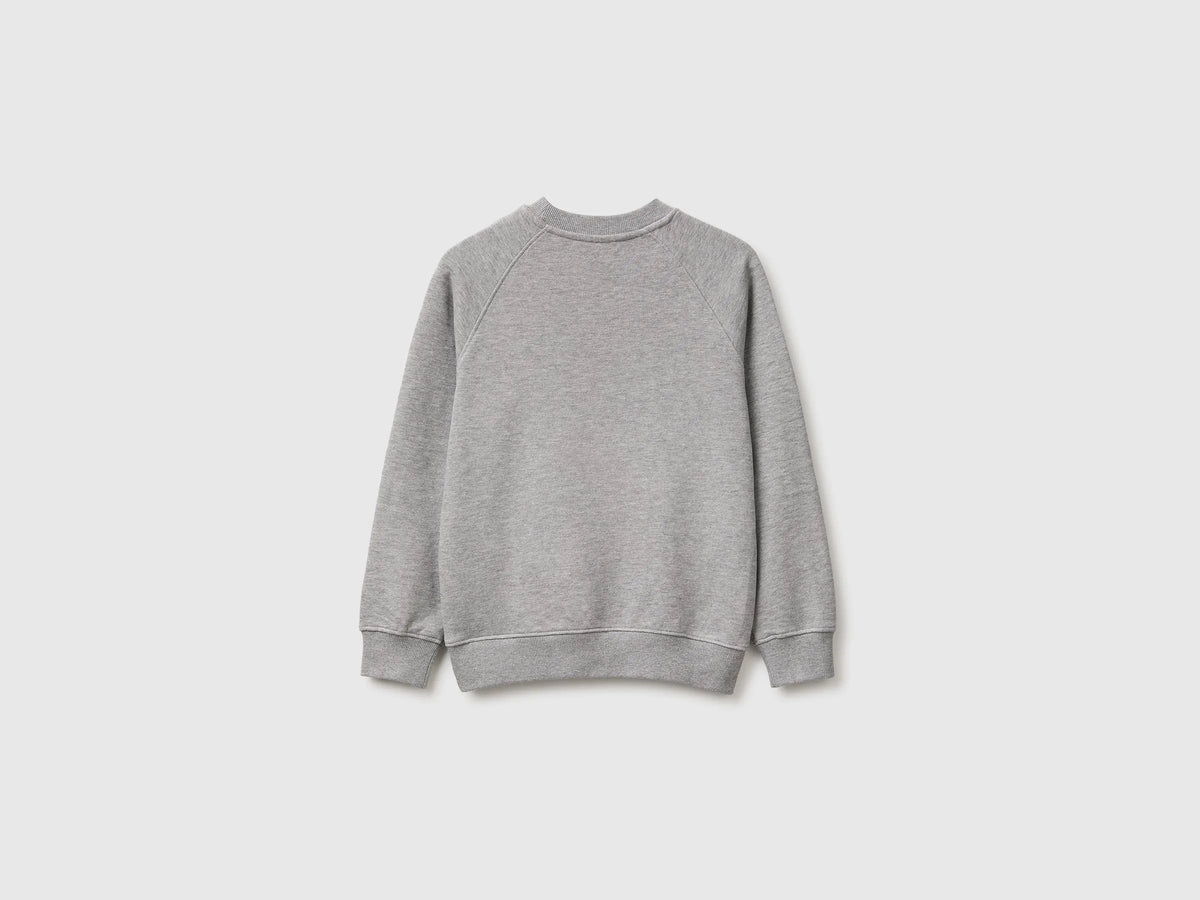 Benetton Light Gray Boys 100% Cotton Closed Sweatshirt SKU: 3J68C10UC_501 Image 02