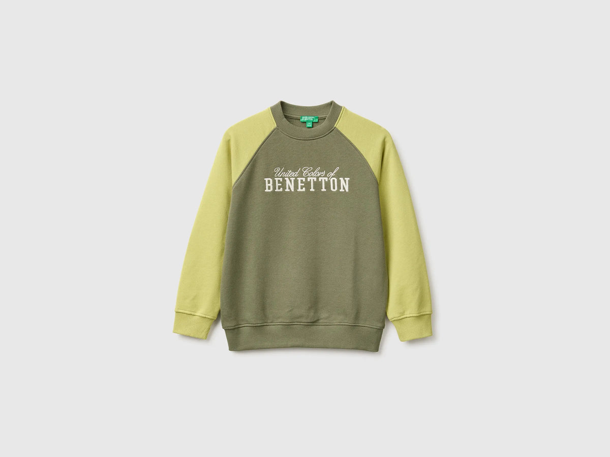 Benetton Military Green Boys 100% Cotton Closed Sweatshirt SKU: 3J68C10UC_901 Image 01