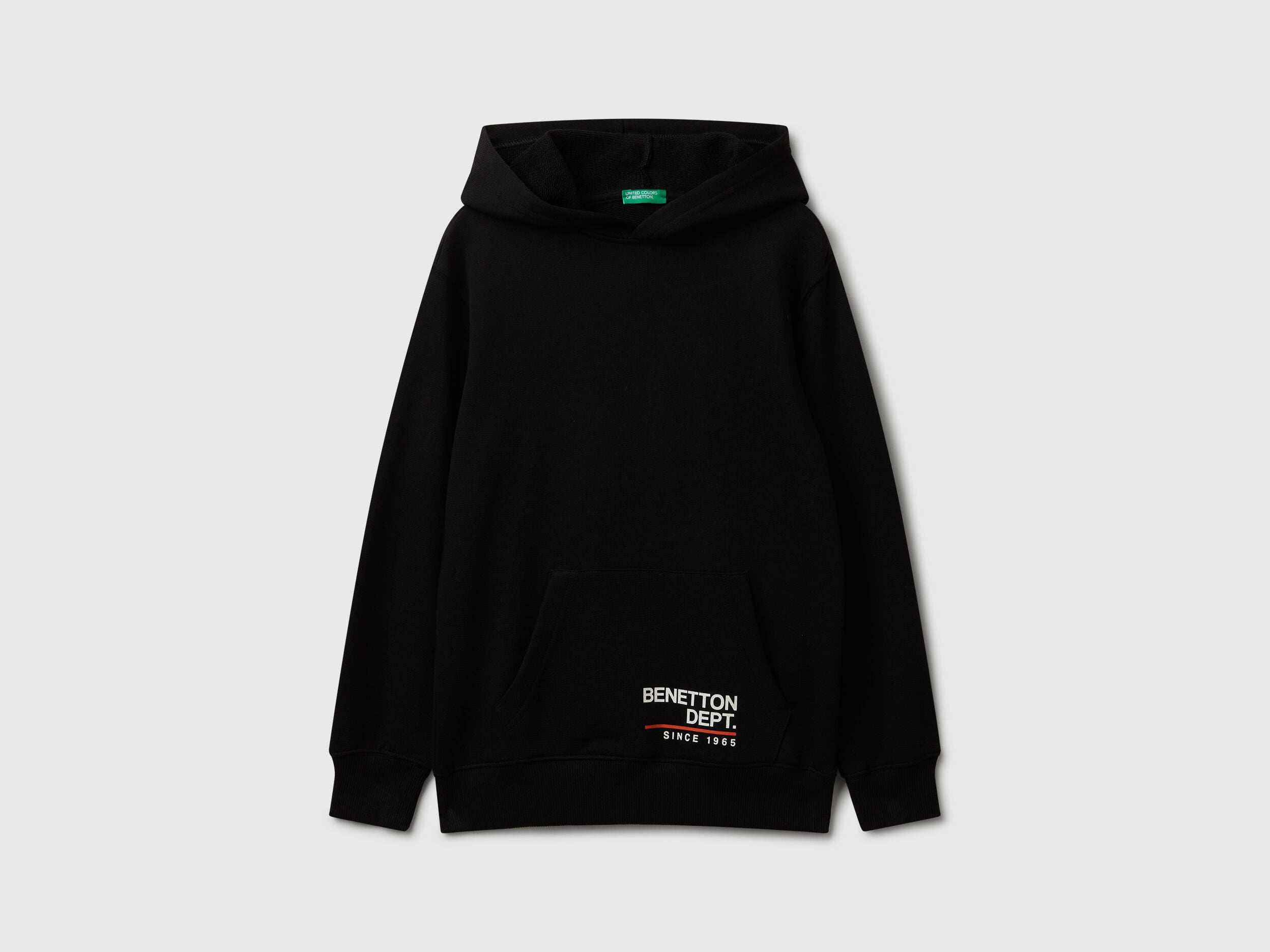 Benetton_Black_Hoodie in Cotton_3J68C204V_100_01