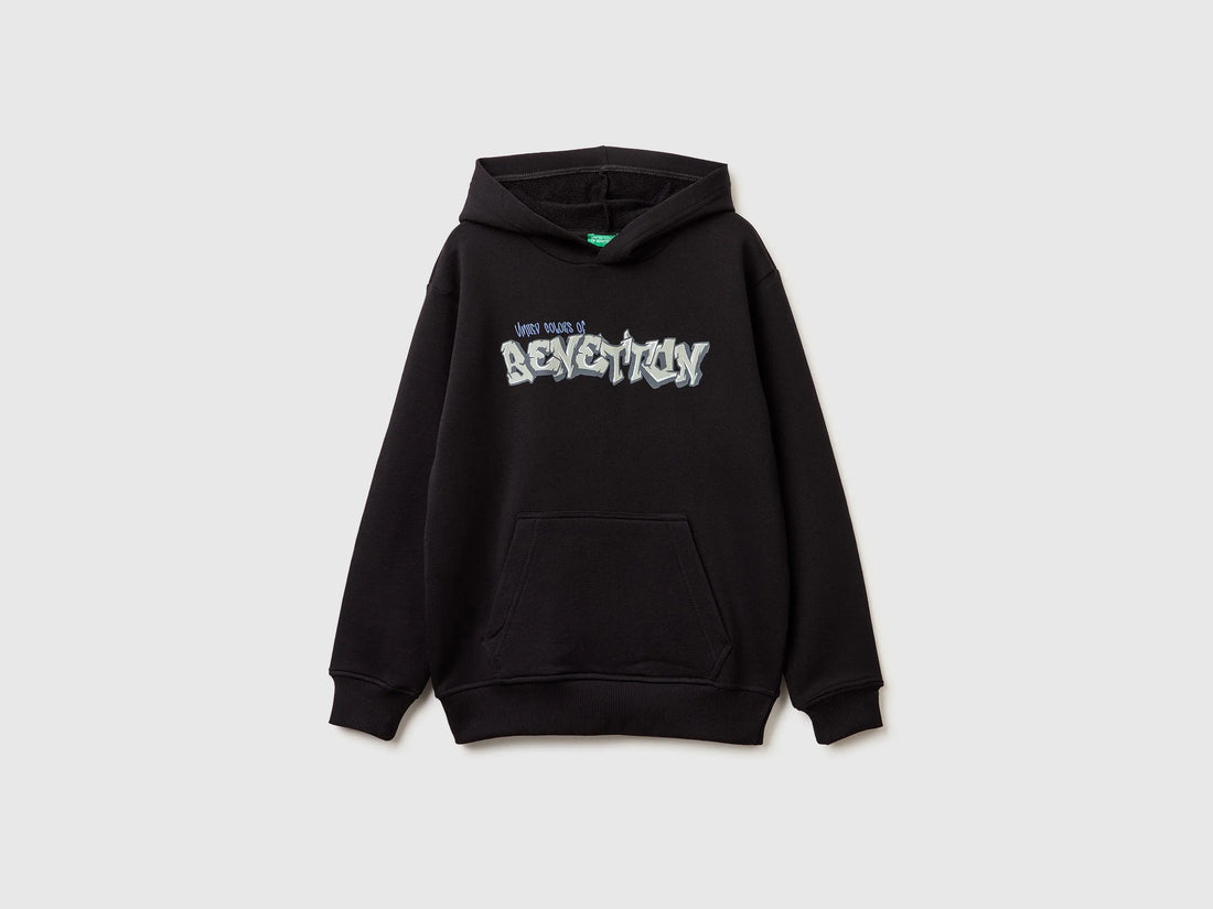 Benetton Black Boys Sweatshirt with Logo SKU: 3J68C205K_100 Image 01