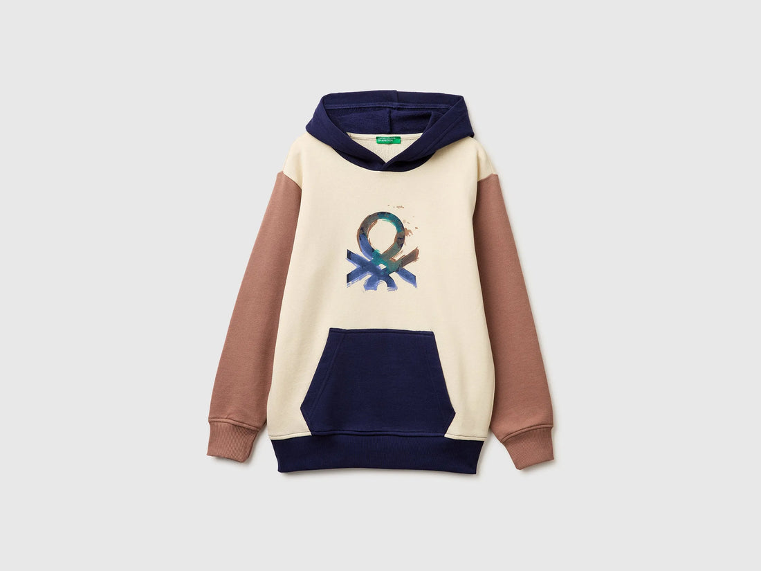 Benetton Beige Boys Sweatshirt with Logo SKU: 3J68C205K_901 Image 01
