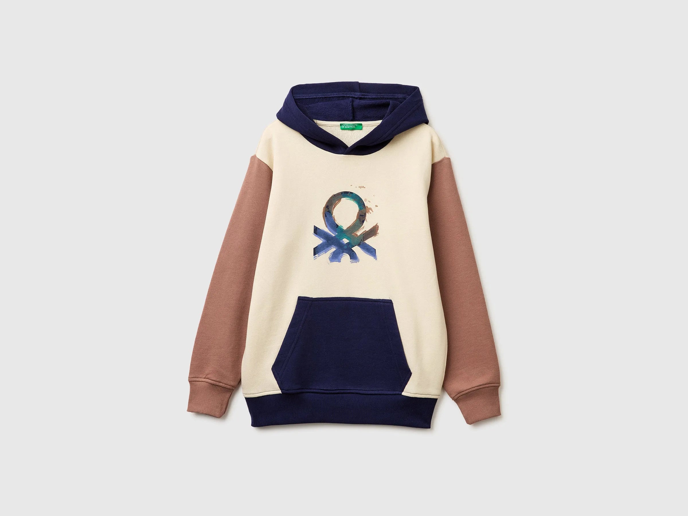 Benetton Beige Boys Sweatshirt with Logo SKU: 3J68C205K_901 Image 01