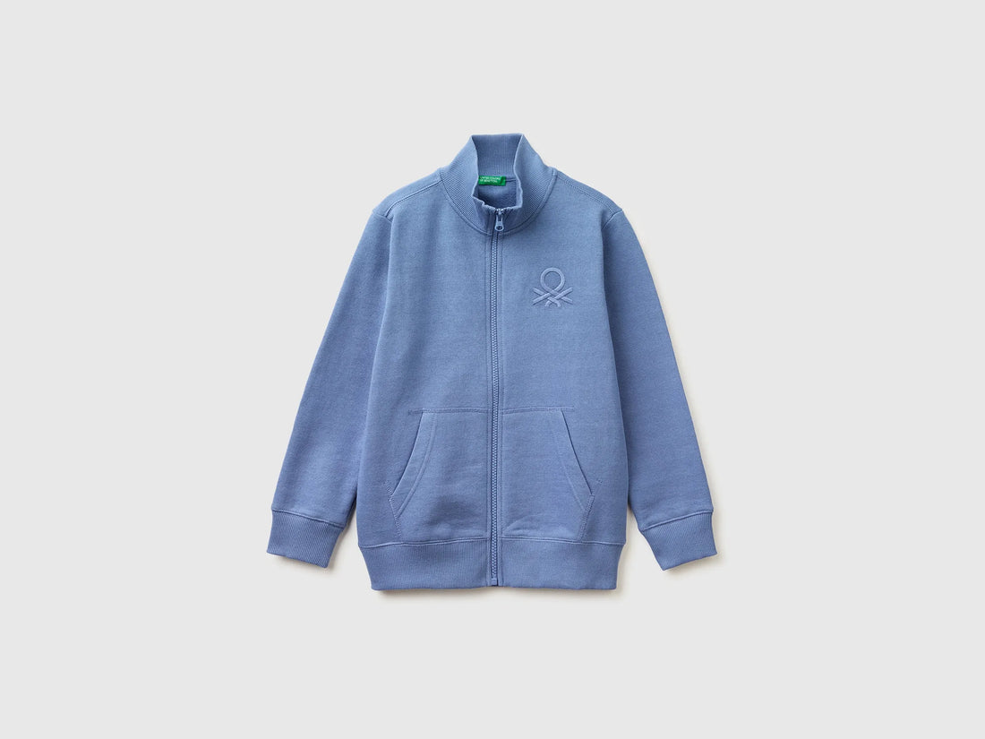 Benetton Air force blue Boys Pure Cotton Zip-Up Sweatshirt SKU: 3J68C501B_05N Image 01