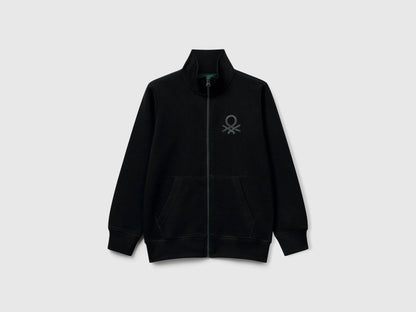 Benetton Black Boys Pure Cotton Sweatshirt with Zipper SKU: 3J68C501B_100 Image 01