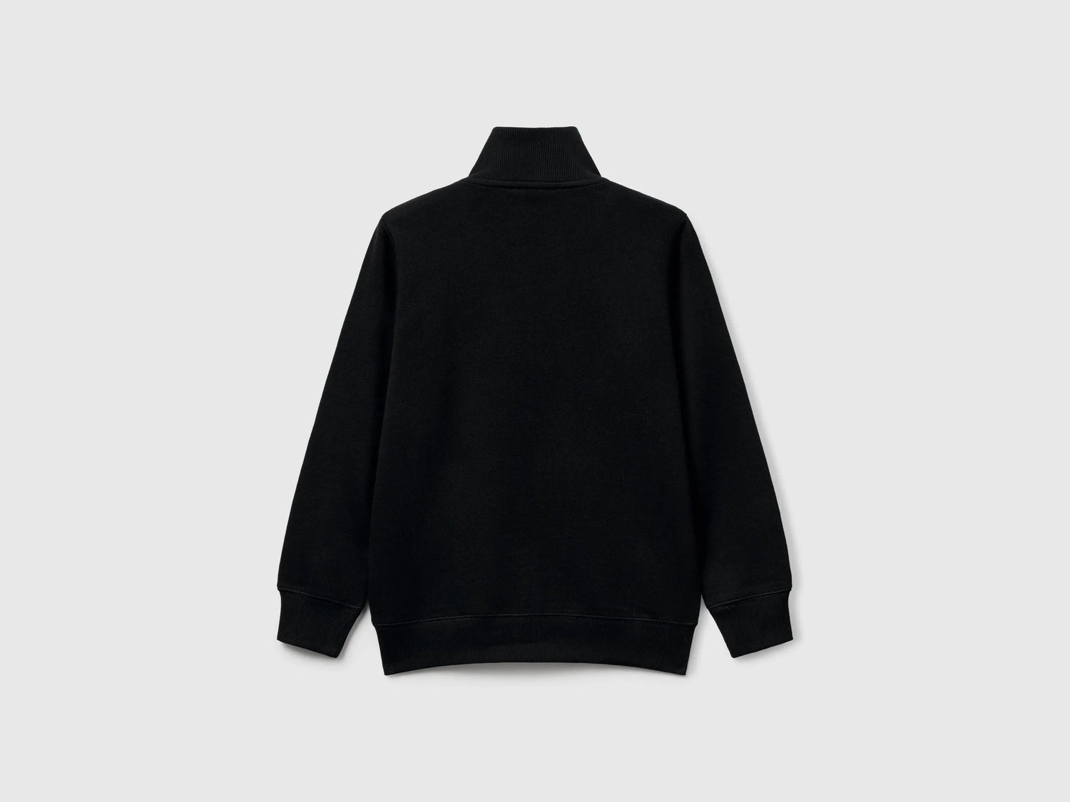 Benetton Black Boys Pure Cotton Sweatshirt with Zipper SKU: 3J68C501B_100 Image 02