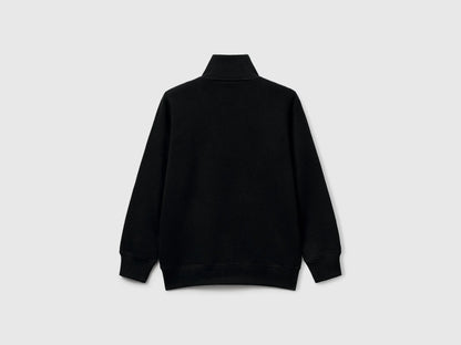 Benetton Black Boys Pure Cotton Sweatshirt with Zipper SKU: 3J68C501B_100 Image 02