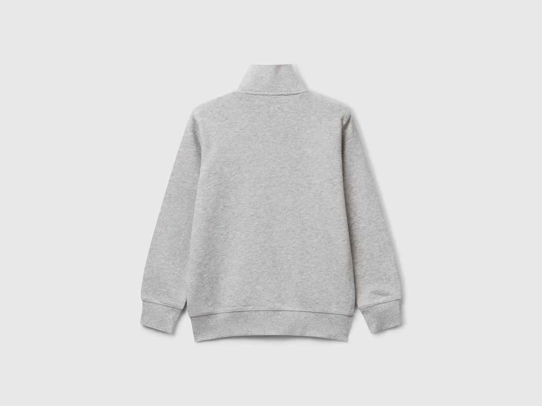 Benetton Light gray Boys Pure Cotton Sweatshirt with Zipper SKU: 3J68C501B_501 Image 02