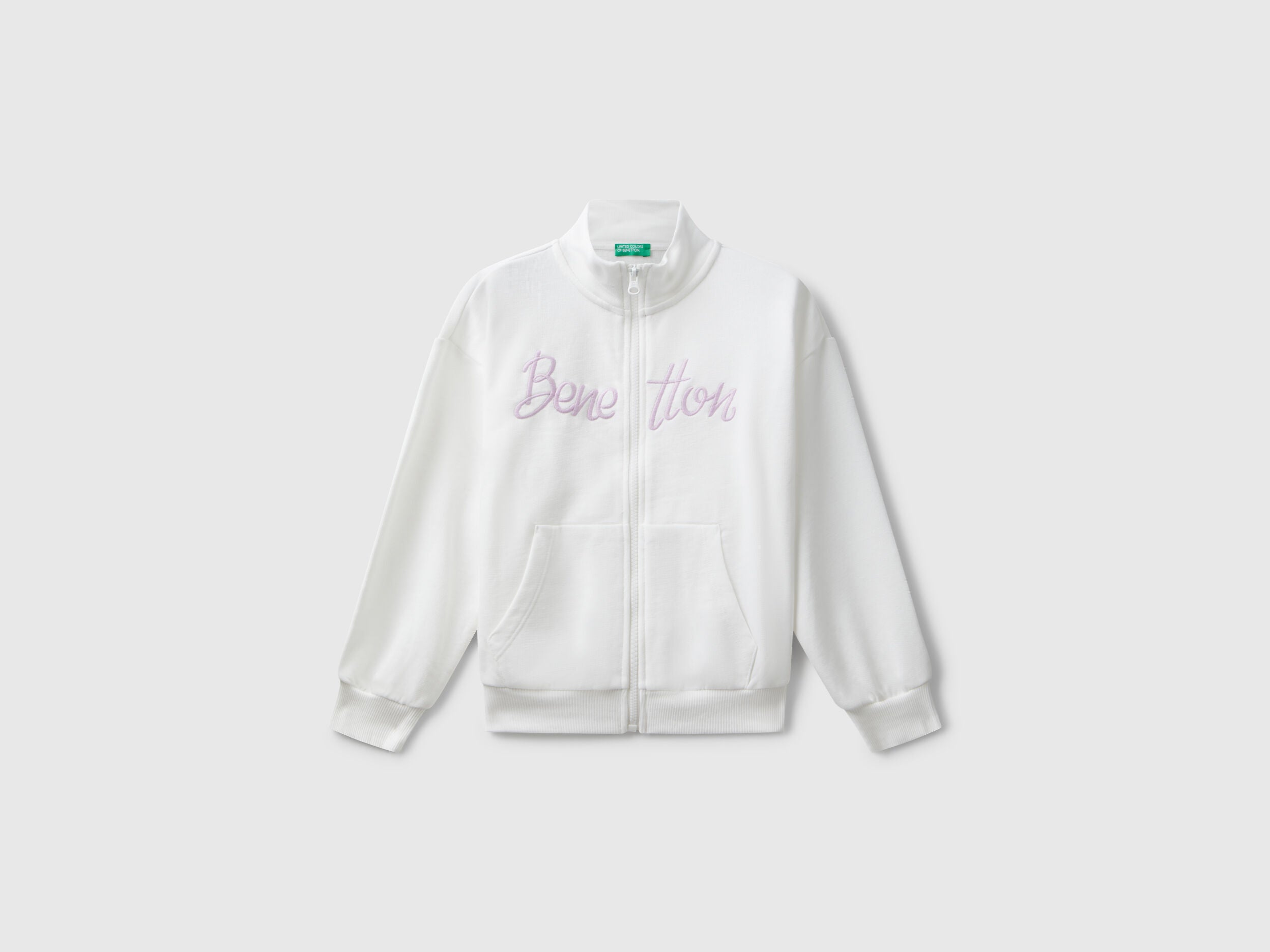 Benetton_White_Zip-Up Sweatshirt with Print_3J68C505D_074_01