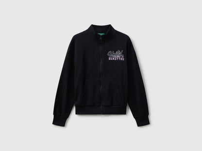 Benetton_Black_Zip-Up Sweatshirt with Print_3J68C505D_100_01
