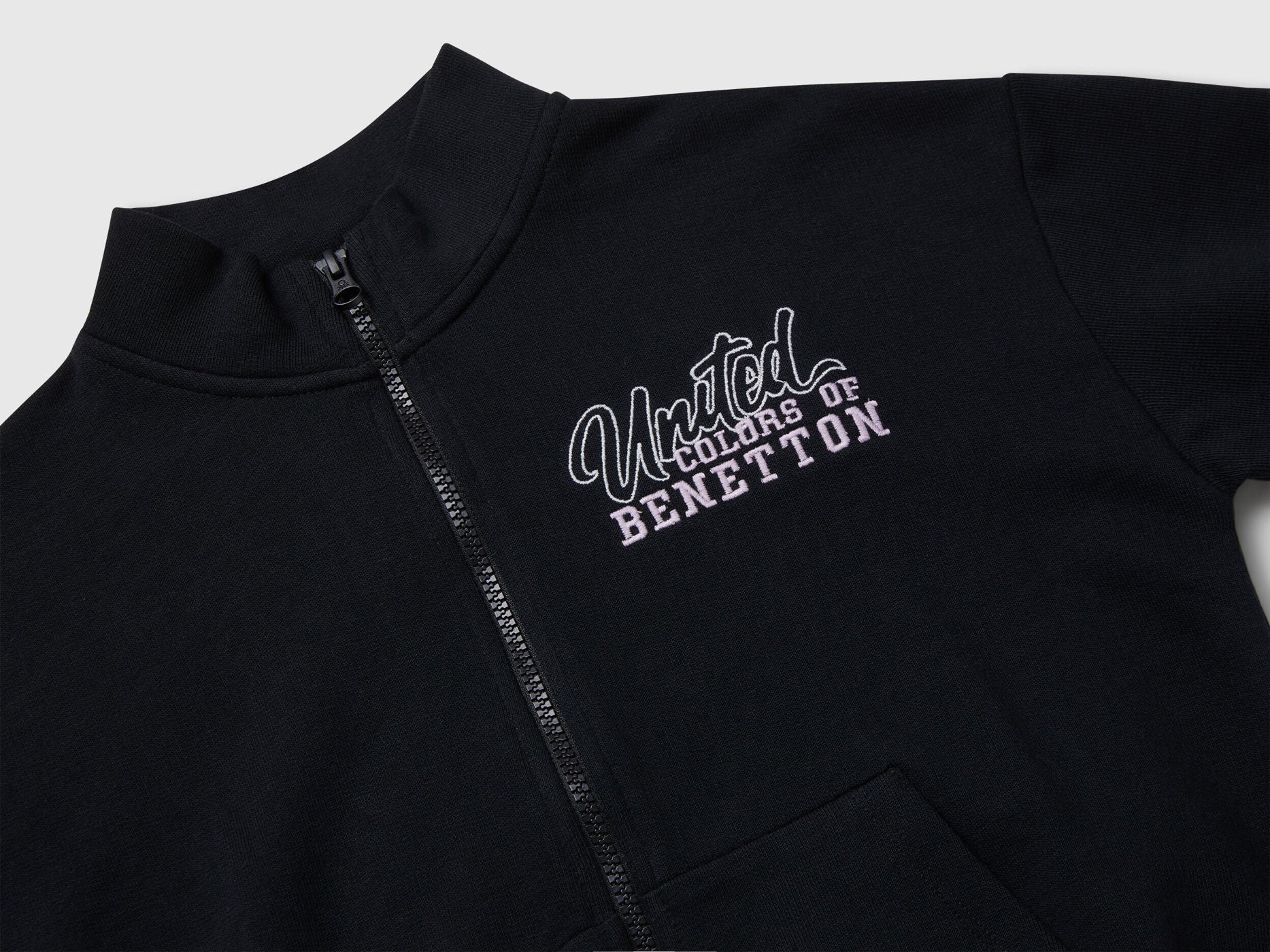 Benetton_Black_Zip-Up Sweatshirt with Print_3J68C505D_100_03