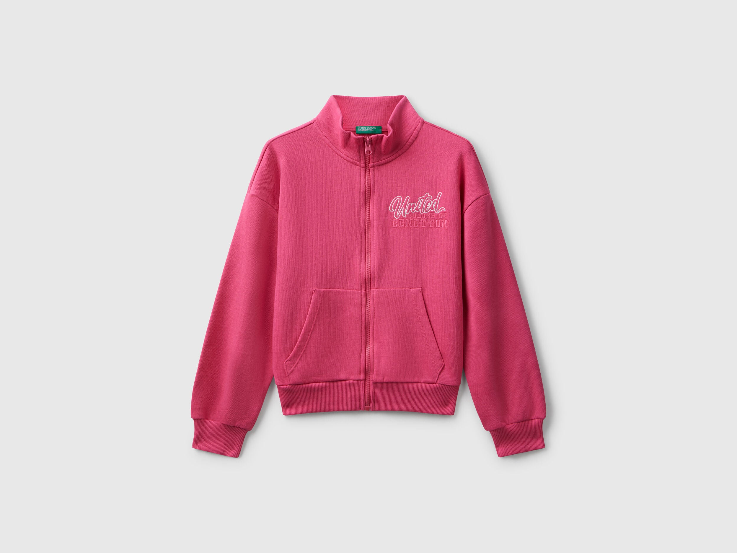Benetton_Pink_Zip-Up Sweatshirt with Print_3J68C505D_1A2_01