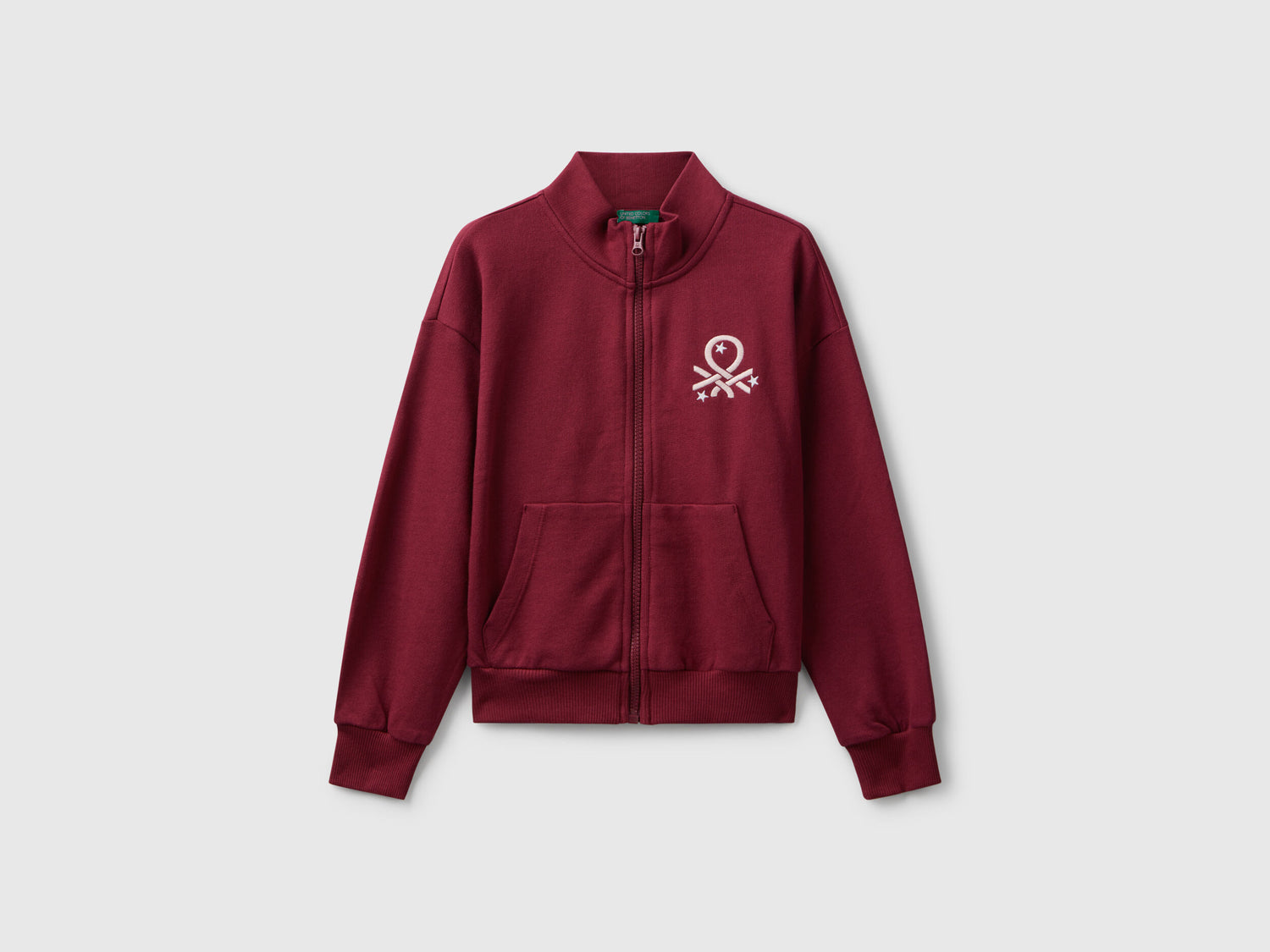 Benetton_Red_Zip-Up Sweatshirt with Print_3J68C505D_236_01