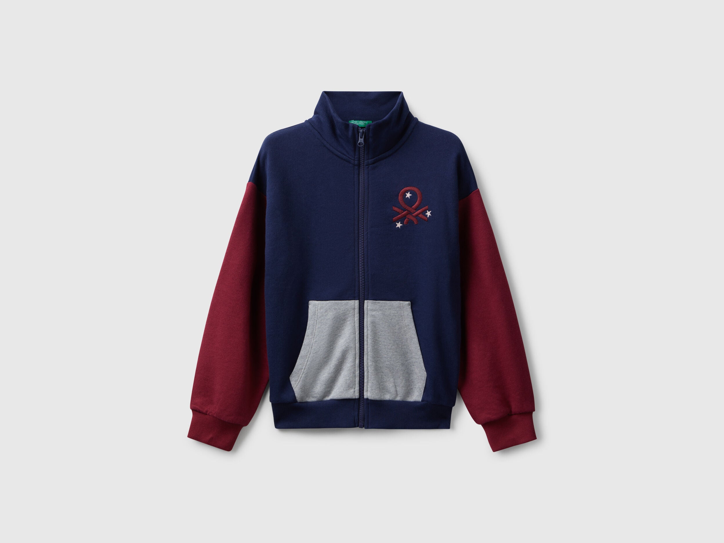 Benetton_Blue_Zip-Up Sweatshirt with Print_3J68C505D_903_01