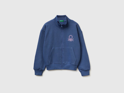 Benetton Violet Girls Zip-Up Sweatshirt with Print SKU: 3J68C505U_2D8 Image 01
