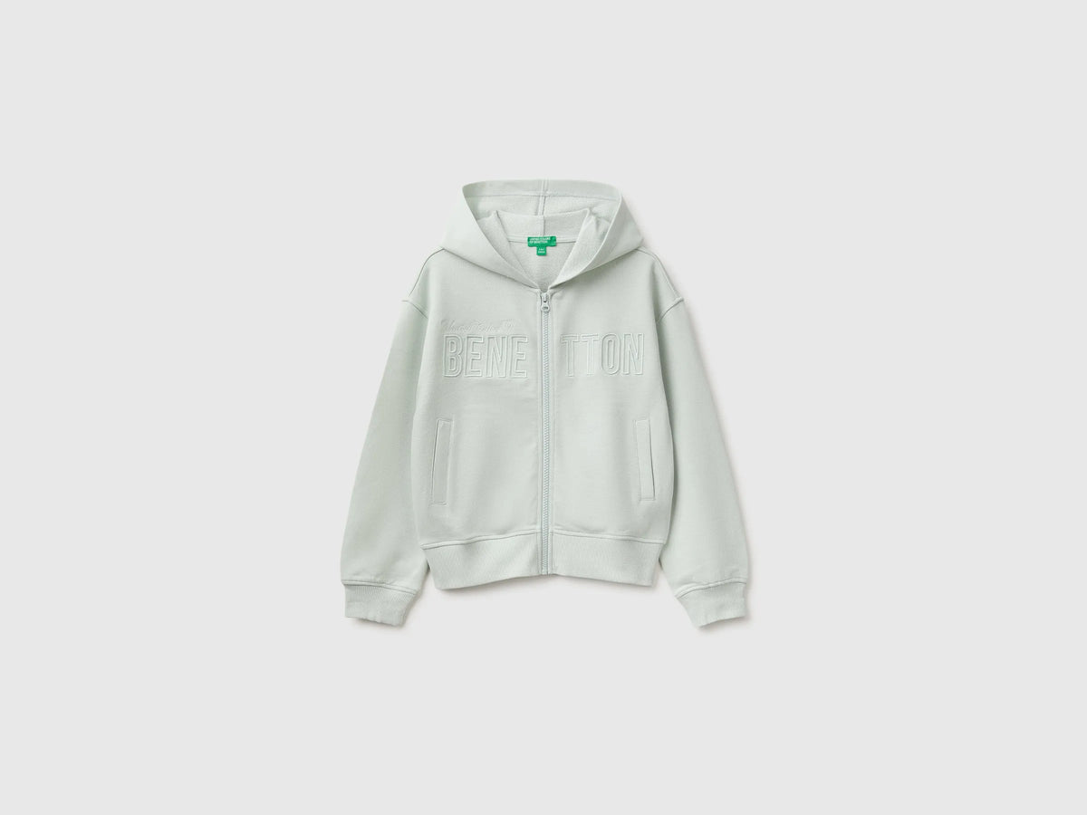 Benetton Light Green Girls Hoodie with Embroidery SKU: 3J68C506D_00M Image 01