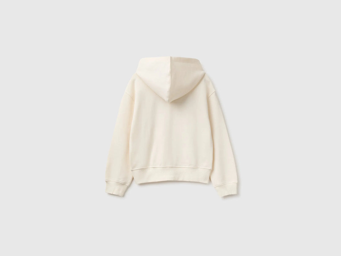 Benetton Creamy White Girls Hoodie with Embroidery SKU: 3J68C506D_0R2 Image 02