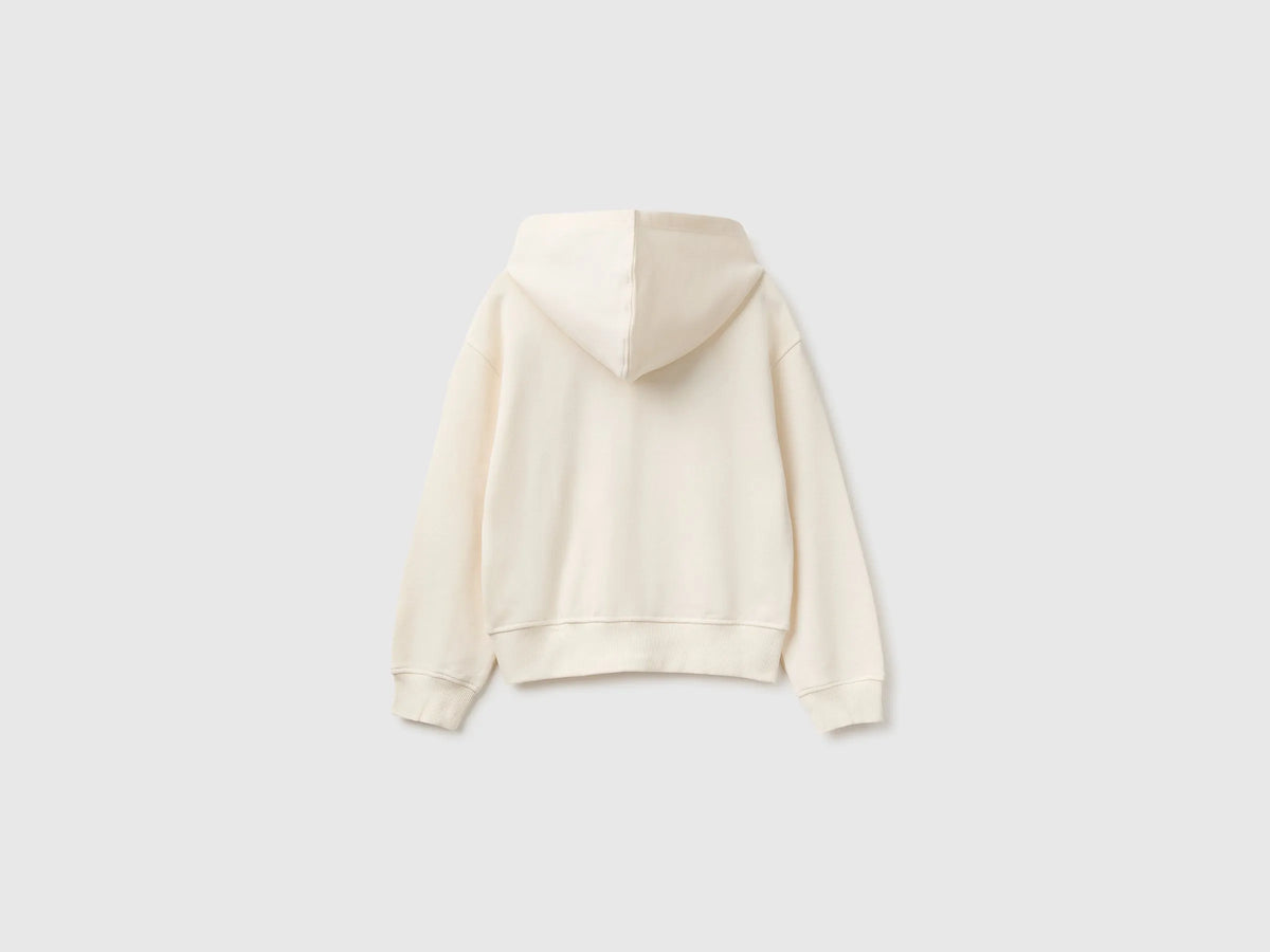 Benetton Creamy White Girls Hoodie with Embroidery SKU: 3J68C506D_0R2 Image 02