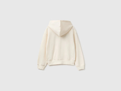 Benetton Creamy White Girls Hoodie with Embroidery SKU: 3J68C506D_0R2 Image 02