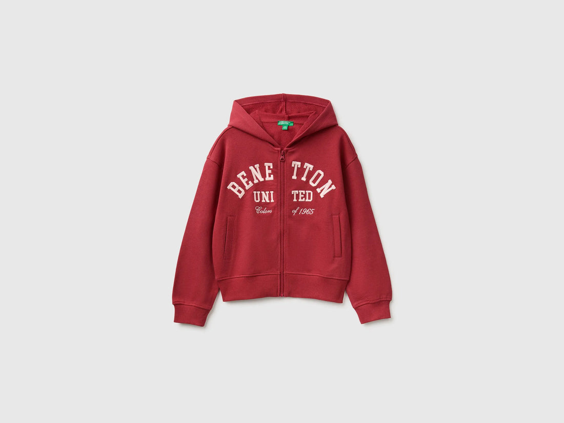 Benetton Red Girls Hoodie with Embroidery SKU: 3J68C506D_251 Image 01