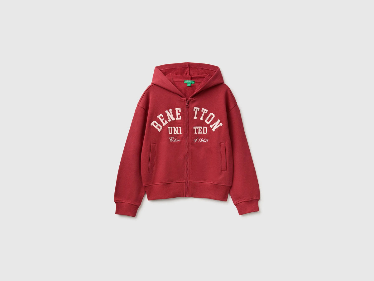 Benetton Red Girls Hoodie with Embroidery SKU: 3J68C506D_251 Image 01