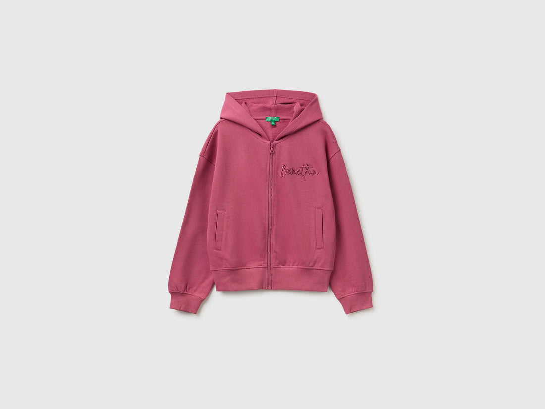 Benetton Fuchsia Girls Hoodie with Embroidery SKU: 3J68C506D_2J4 Image 01