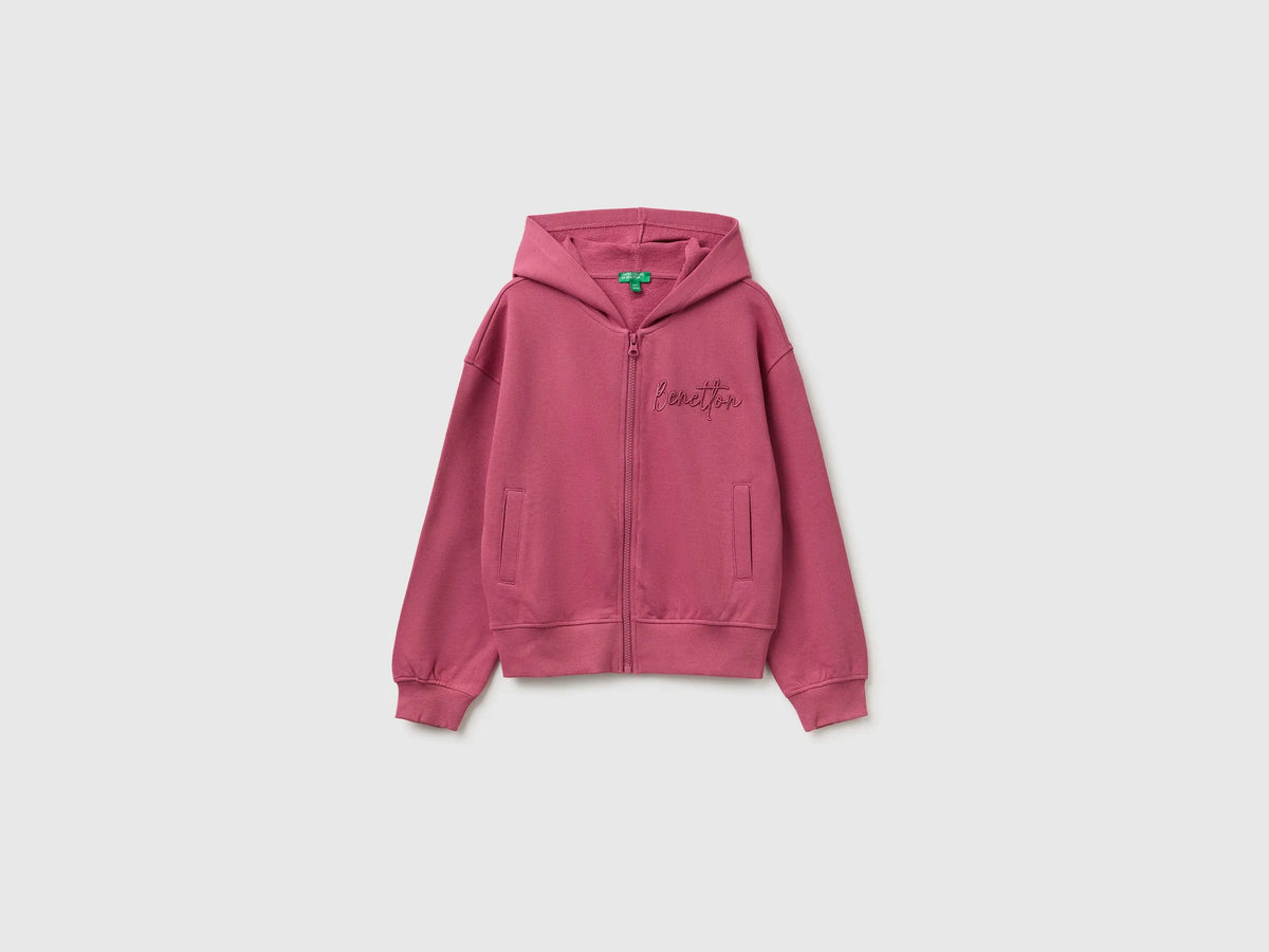 Benetton Fuchsia Girls Hoodie with Embroidery SKU: 3J68C506D_2J4 Image 01