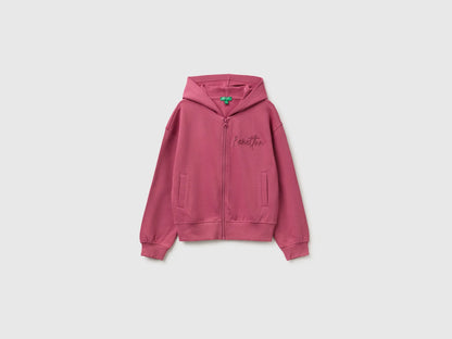 Benetton Fuchsia Girls Hoodie with Embroidery SKU: 3J68C506D_2J4 Image 01