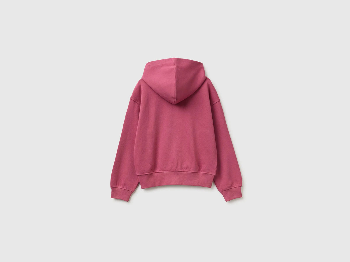 Benetton Fuchsia Girls Hoodie with Embroidery SKU: 3J68C506D_2J4 Image 02