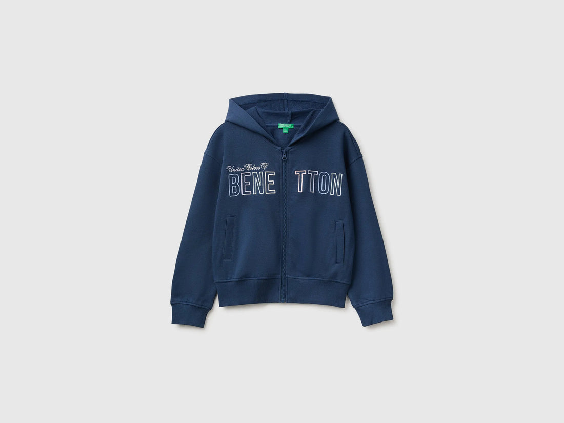 Benetton Blue Girls Hoodie with Embroidery SKU: 3J68C506D_355 Image 01