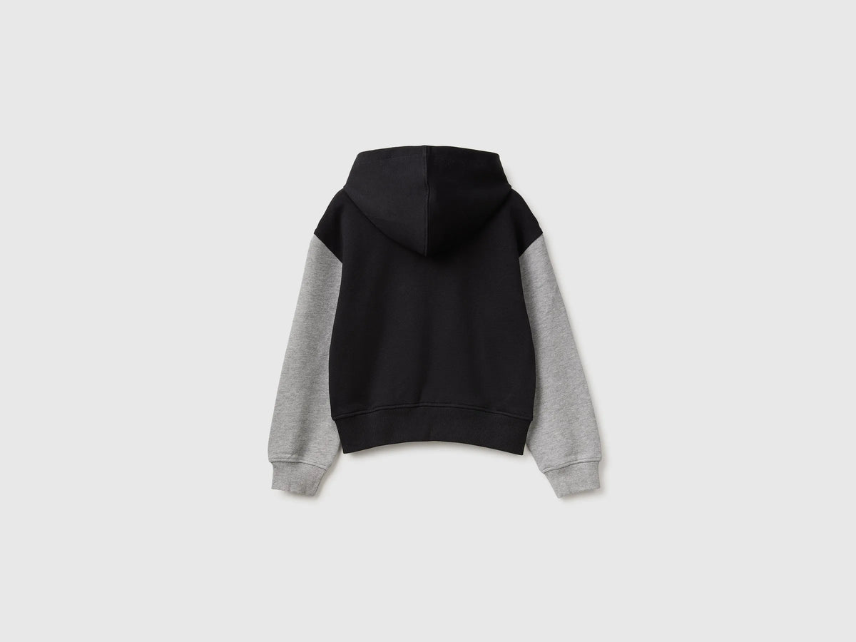 Benetton Black Girls Hoodie with Embroidery SKU: 3J68C506D_902 Image 02