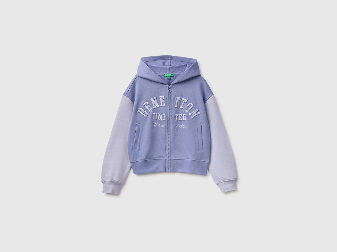 Benetton Violet Girls Hoodie with Embroidery SKU: 3J68C506D_903 Image 01