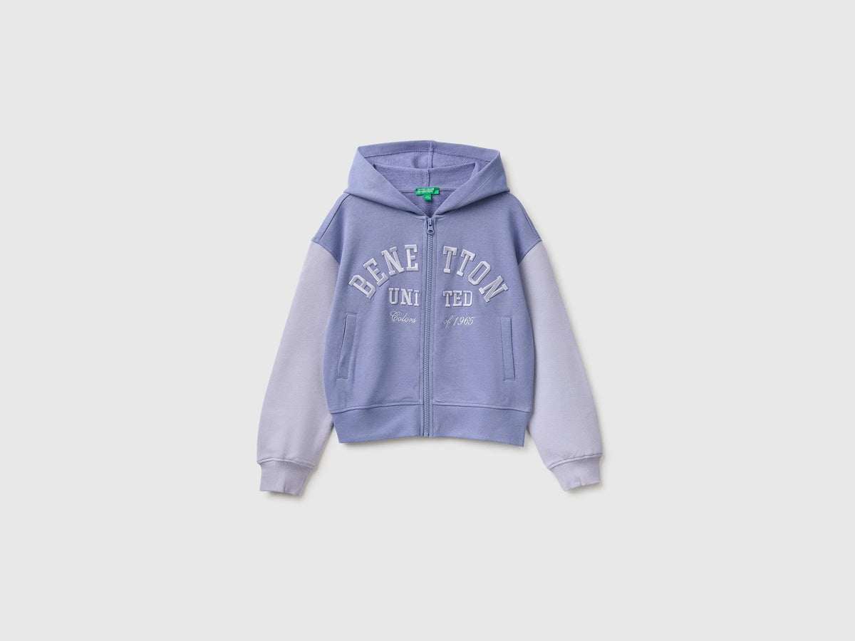 Benetton Violet Girls Hoodie with Embroidery SKU: 3J68C506D_903 Image 01