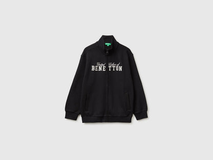 Benetton Black Boys 100% Cotton Zip-Up Sweatshirt SKU: 3J68C506E_100 Image 01